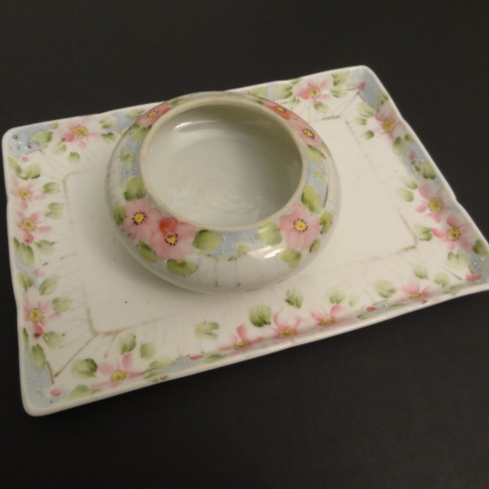 Vintage Nippon Hand Painted 2 Piece Dress Set, Floral Pattern